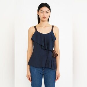 NWT Landi Silk Ruffle Pleated Top Blue Festival Cocktail Street Boho Fairy , L